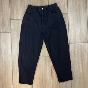 H&M Womens Black Cotton Twill Pull On Cropped Pants Elastic Waist Size 8
